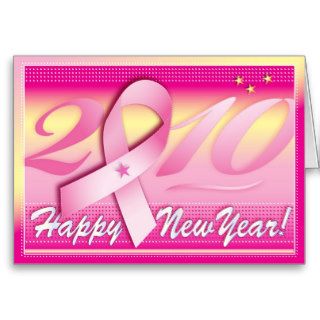 2010 Happy New Year Pink Ribbon Greeting Card pink