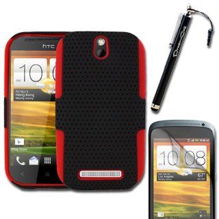MINITURTLE(TM) HTC ONE SV VL C525E Red and Black Hybrid Dual Layer 2 in 1 Case Cover with BONUS Screen Protector and Stylus Pen Cell Phones & Accessories