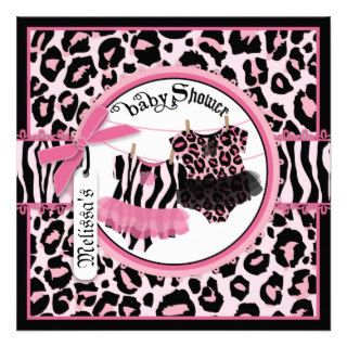 Pink Cheetah Rock Star Tutu Twins Baby Shower Custom Announcements