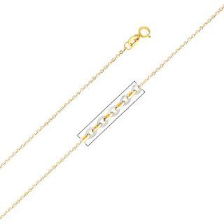 14K Two Tone Gold 1.4mm Side Diamond Cut Rolo Circle Cable Chain Necklace 16" Jewelry