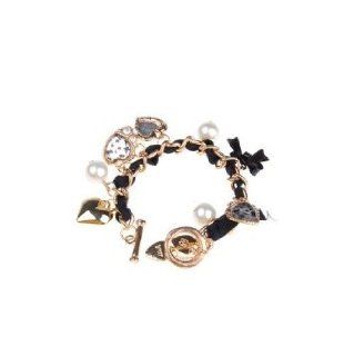 niceEshop(TM) New Fashion Leopard Grain Peach Heart Bracelet Black&Golden Jewelry