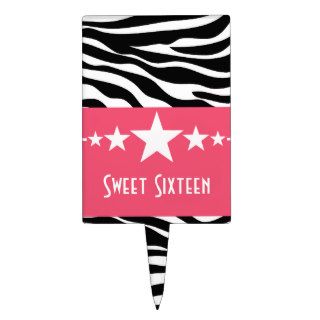 Pink Stars Zebra Print Sweet 16 Cake Pick