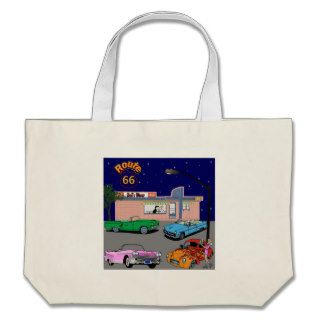 1950s Diner Route 66 and Vintage Cars Canvas Bags