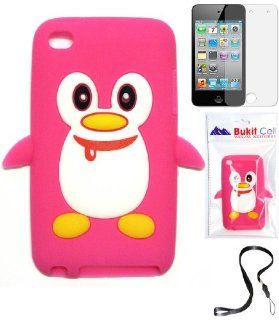 [IT4 SP] Apple iPod Touch 4th Generation Penguin Silicone Case (HOT PINK WITH CUTE SCARF) + Free Screen Protector + Free WirelessGeeks247 Detachable Neck Strap / Lanyard 