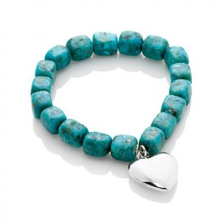 Jay King Turquoise Bead Stretch Bracelet with Sterling Silver "Heart" Charm