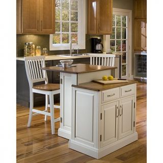 Home Styles Woodbridge 2 Tier Kitchen Island with 2 Stools   White Finish