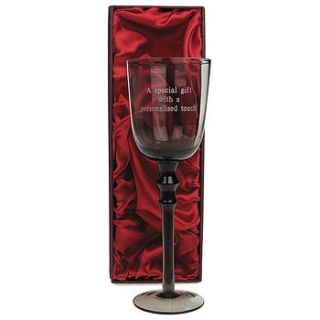 grey personalised wine glass in box by giftsonline4u