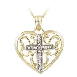 DB Designs 18k Gold over Silver 1/10ct TDW Diamond Heart Cross Necklace (J, I3) DB Designs Diamond Necklaces