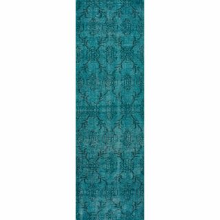 nuLOOM Hand knotted Turquoise Overdye Trellis Runner Rug (3' x 10') Nuloom Runner Rugs