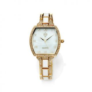 AKKAD "Grand Deco" Pavé Crystal Mother of Pearl Goldtone Bracelet Watch