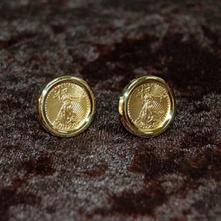 $5 Gold Eagle Coin 14K Gold Round Disc Earrings