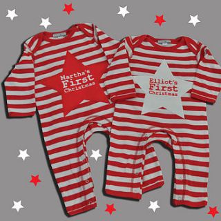 personalised 'first christmas' star romper by percy and nell