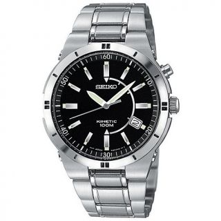 Seiko Men's Kinetic Stainless Steel Watch with Black Dial