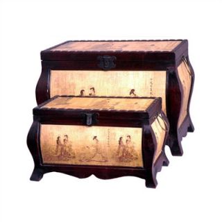 Oriental Furniture Galloping Horses Oriental Storage Trunk (Set of 2)