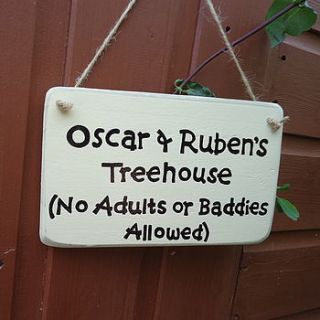 personalised tree house sign by siop gardd