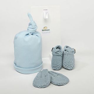 organic hat, booties & mittens gift set by molliemoo