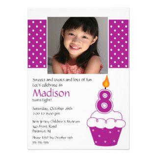 Purple Cupcake Photo 8th Birthday Invitation