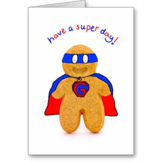 super hero gingerbread man character birthday card