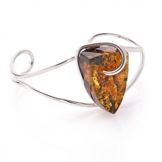 Age of Amber Green Amber Freeform Sterling Silver 6 3/4" Cuff Bracelet