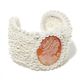 AMEDEO NYC® "Victoria" 40mm Cameo Simulated Pearl Crocheted Fabric Cuff Bra