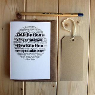 'congratulations' in different languages card by bookishly