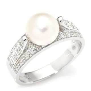 Imperial Pearls 14K Gold 8 8.5mm Pearl Solitaire and 0.12ct Diamond Ring