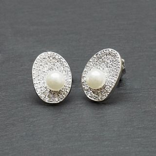 radiant crystal and pearl earrings by queens & bowl