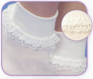 Girls Fancy Double Lace Ivory Socks (7   8 1/2 fits Shoe Size 9   1 1 /2) Clothing