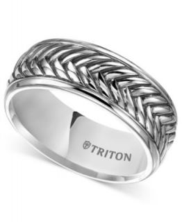 Triton Mens Sterling Silver Ring, 10mm Leaf Pattern Wedding Band   Rings   Jewelry & Watches