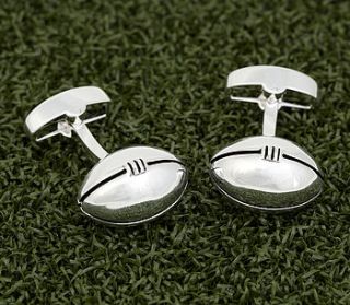 silver plated rugby ball cufflinks by me and my sport