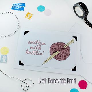 'smitten with knittin' card / print by vivid please