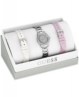 GUESS Womens Interchangeable Stainless Steel Bracelet and Pink and White Leather Strap Watch Set 27mm U0273L1   Watches   Jewelry & Watches