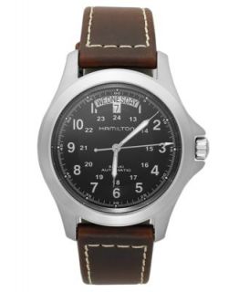 Hamilton Watch, Mens Swiss Automatic Khaki Field Officer Brown Leather Strap 44mm H70655733   Watches   Jewelry & Watches