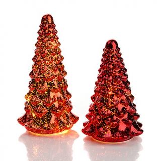 Colin Cowie Set of 2 Mercury Glass Trees   Red