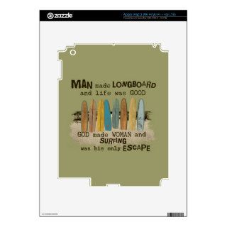 Early Man and Woman Surfing Humor with Longboards Decals For iPad 3
