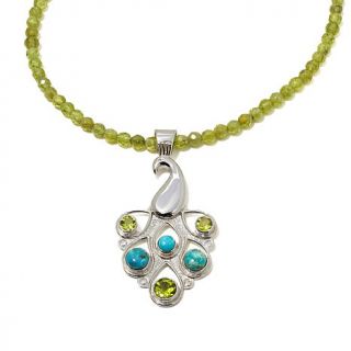 Jay King Peridot and Turquoise Sterling Silver Pendant with 18" Peridot Necklac