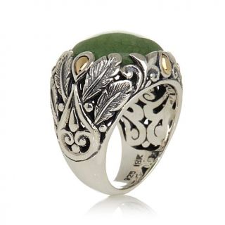 Bali Designs by Robert Manse Green Jade Sterling Silver 18K Gold Accent Floral