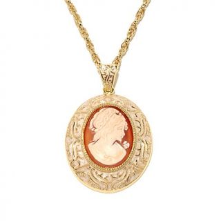 AMEDEO NYC® "Dipinto" Enamel Framed Handcarved Cameo Pendant with Cable Lin