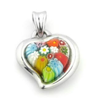 Plutus Sterling Silver Millefiori Small Curved Heart Pendant Plutus Crystal, Glass & Bead Necklaces