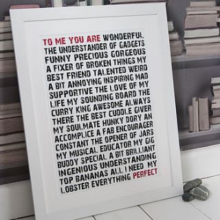 personalised 'to me you are perfect' print by betsy benn