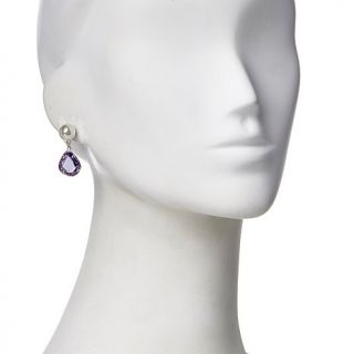 Majorica 10mm Manmade Organic Pearl and Purple CZ Sterling Silver Drop Earrings