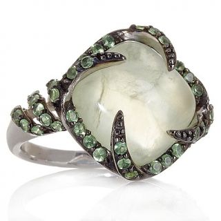 Opulent Opaques Prehnite and Green Tsavorite Sterling Silver Ring