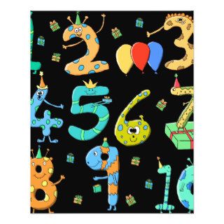 Birthday Party Numbers, on Black. Personalized Flyer