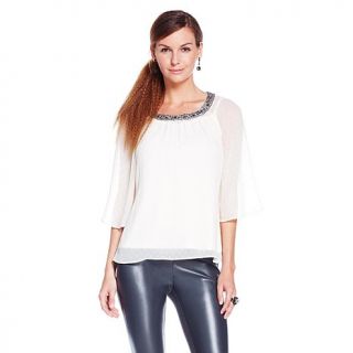 G by Giuliana Rancic Swiss Dot Peasant Blouse with Camisole