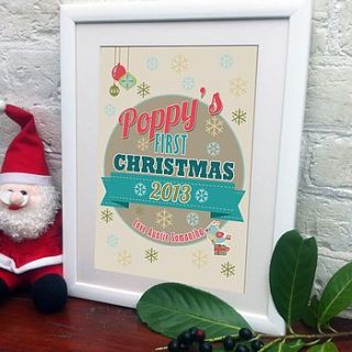 baby's first christmas personalised art print by fizzy lemonade