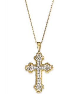 Diamond Necklace, 14k Gold Cross Diamond Pendant (1/8 ct. t.w.)   Necklaces   Jewelry & Watches