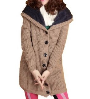 ELLAZHU Women Knitwear Cold Weather Hooded Sweater Coat Onesize GY237 Khaki Cardigan Sweaters