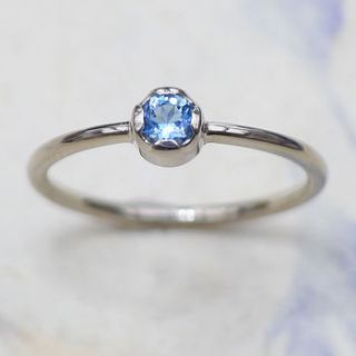 aquamarine engagement ring in 18ct gold by lilia nash jewellery