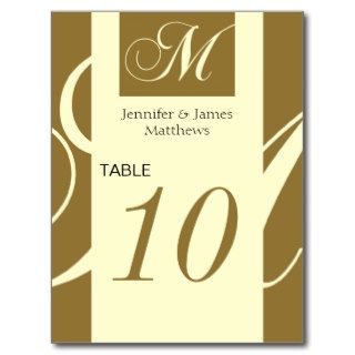 Wedding Table Number Gold Cream Monogram M Post Card