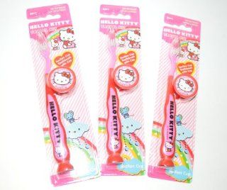 Hello Kitty Travel Kit Suction Cub Toothbrush with Cap Pack of 3 Health & Personal Care